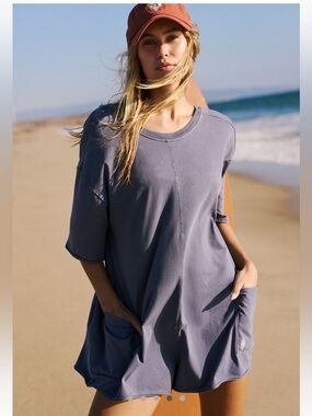 Free People Movement Hot Shot Tee Romper in the color Blue Indigo